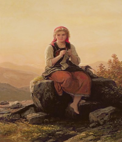 Jeune fille tricotant, 19ème siècle - Johann Georg Meyer von Bremen